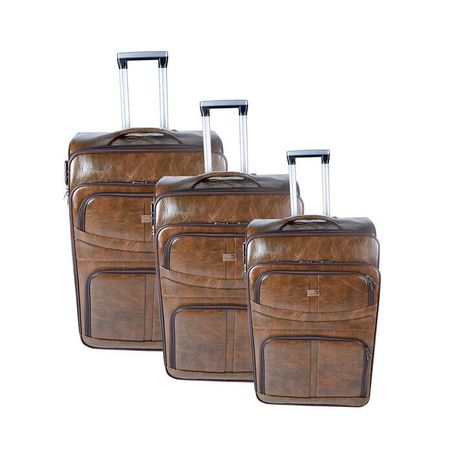 Nexco Luggage Set of 3 PU Leather Travel Suitcases 28'24'22' inch - Brown Buy Online in Zimbabwe thedailysale.shop