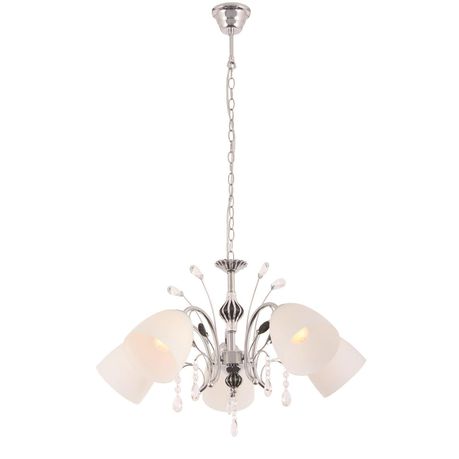 Polished Chrome Chandelier with Opal Glass and Acrylic and Black Crystals