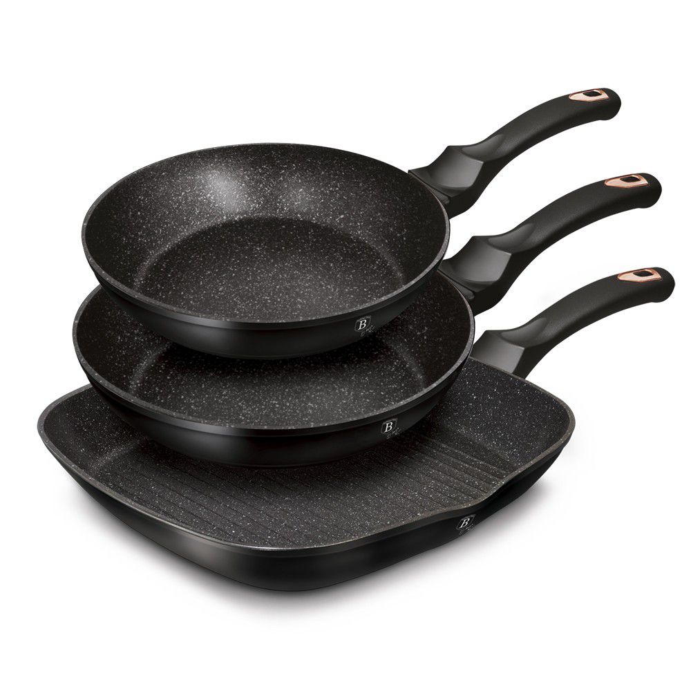 Berlinger Haus 3 Pieces Marble Coating Fry Pan Set - Black-Rose Collection Buy Online in Zimbabwe thedailysale.shop