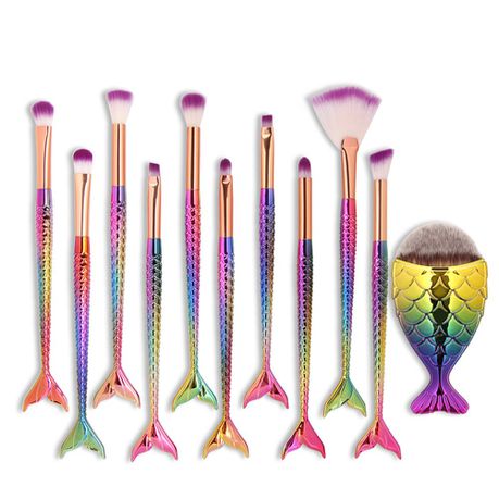11 Piece Multicolor Mermaid Makeup Brushes Set Buy Online in Zimbabwe thedailysale.shop