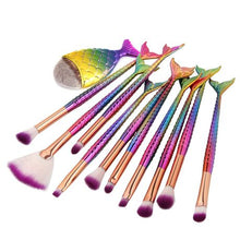 Load image into Gallery viewer, 11 Piece Multicolor Mermaid Makeup Brushes Set
