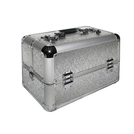 Aluminum Makeup Case Jewelry Cosmetic Box with 4 Trays - Artistic Silver