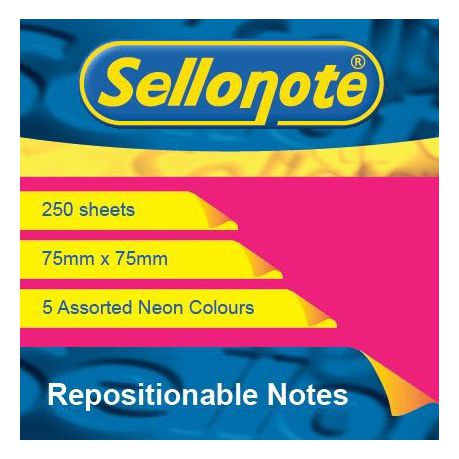 Sello-Note 250 Sheets Neon Repositionable Notes - 75 x 75mm Buy Online in Zimbabwe thedailysale.shop