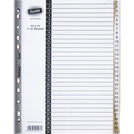 Bantex A4 31 (1-31) Division P.P File Dividers Buy Online in Zimbabwe thedailysale.shop