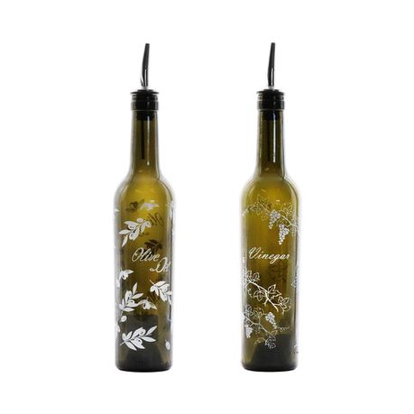 Consol Antique Green Oil & Vinegar Bottle Set