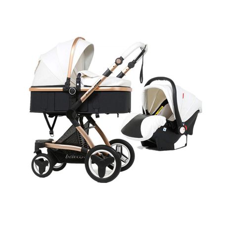 Belecoo 3 in 1 Baby Pram Stroller with Car Seat - White Buy Online in Zimbabwe thedailysale.shop