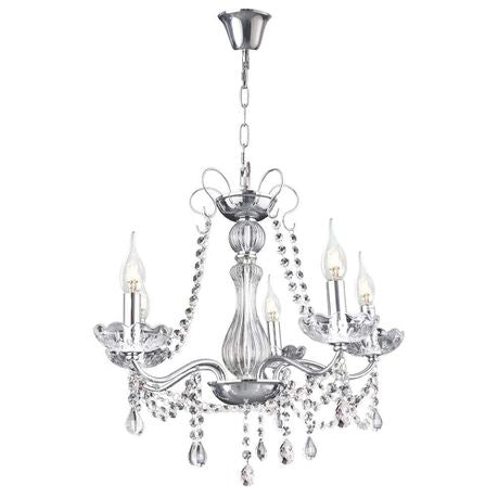 5 Light Polished Chrome Chandelier with Crystals