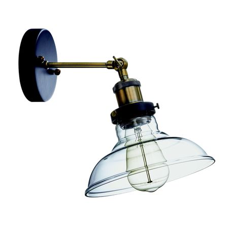 Antique Brass Wall Bracket with Clear Glass and Adjustable Arm