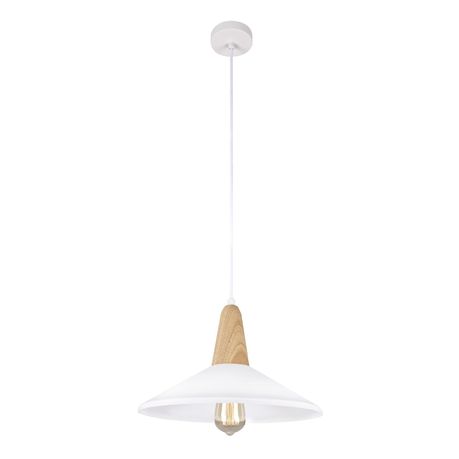 Bright Star Lighting Metal and Wood Pendant with White Metal Shade