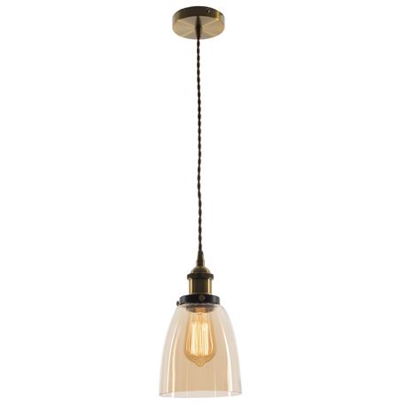 Bright Star Lighting Antique Brass Pendant with Amber Glass