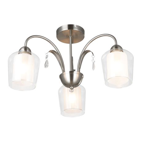 3 Light Satin Chrome Chandelier with Clear and Frosted Glasses