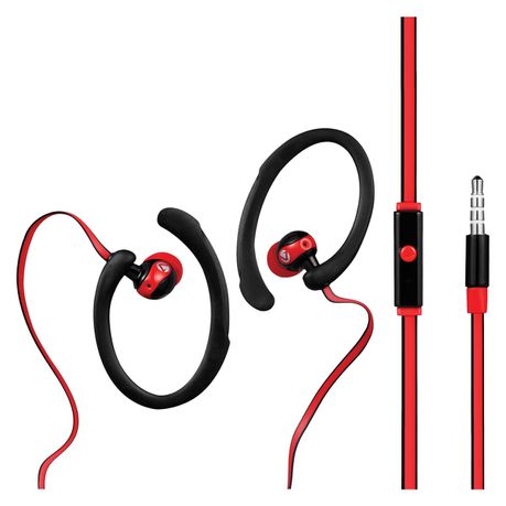 Volkano Sports Series Hook Earphones with Microphone - Red
