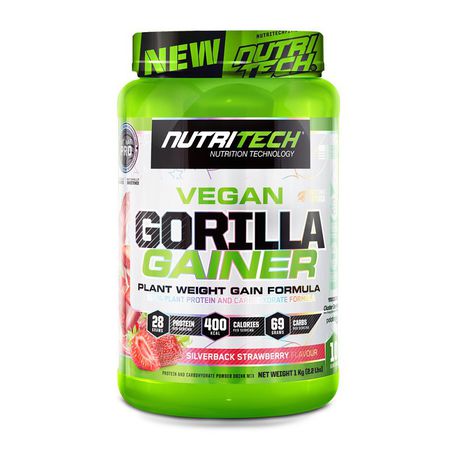 Nutritech Vegan Gorilla Gainer - Silverback Strawberry - 1kg Buy Online in Zimbabwe thedailysale.shop