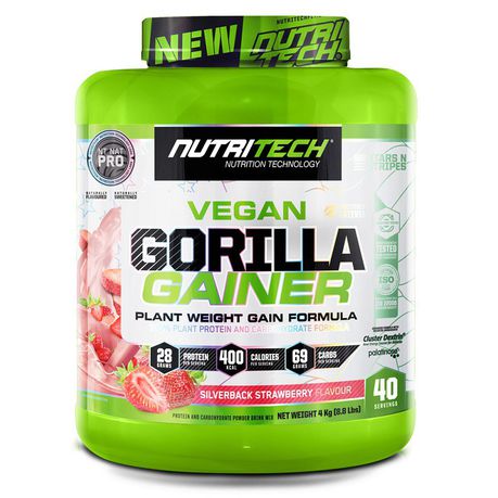 Nutritech Vegan Gorilla Gainer - Silverback Strawberry - 4kg Buy Online in Zimbabwe thedailysale.shop