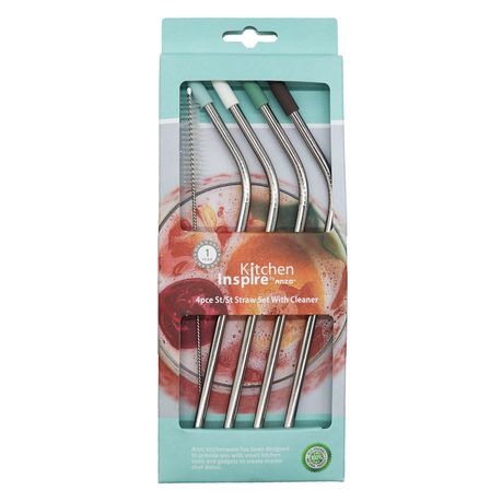 Inspire 4 Pce St/St Straw Set With Cleaner Buy Online in Zimbabwe thedailysale.shop