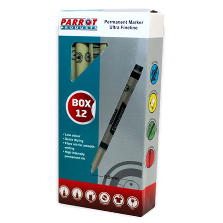 Parrot Ultra Fineliner Permanent Markers (Box of 12 - Black) Buy Online in Zimbabwe thedailysale.shop