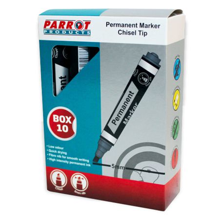 Parrot Chisel Tip Permanent Markers (Box of 10 - Black) Buy Online in Zimbabwe thedailysale.shop