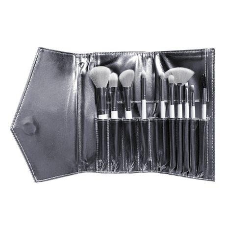 10 Piece Glitter Make-up brush set - Silver