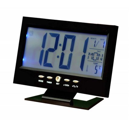 Backlight Humidity Digital LCD Clock - Black