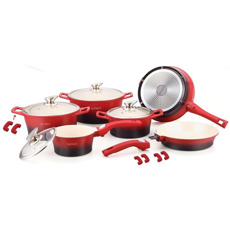 Royalty Line 16 Piece Ceramic Coating Cookware Set - Red and Black Buy Online in Zimbabwe thedailysale.shop