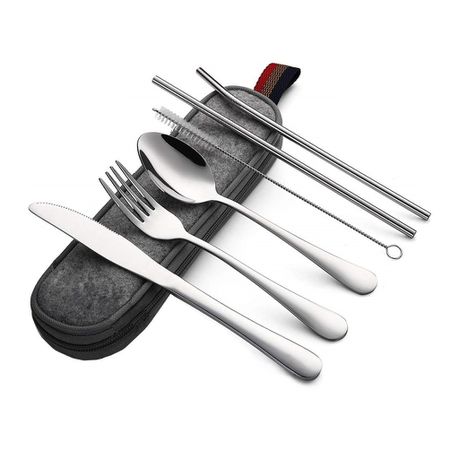 Heartdeco 7Pcs Travel Portable Camping Silverware Tableware Cutlery Set