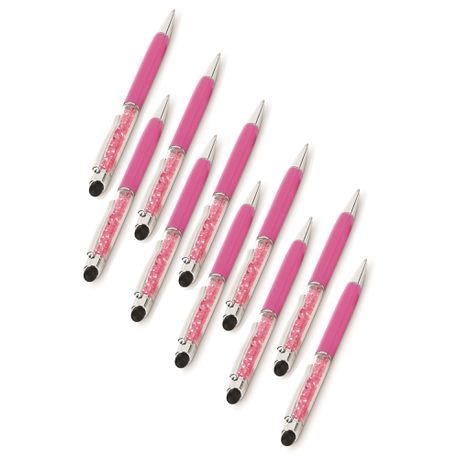 10 Pack Pink Crystal Filled Pens with Stylus Buy Online in Zimbabwe thedailysale.shop