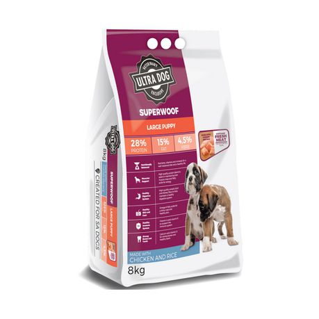 Ultra Dog Superwoof  Large Breed Puppy Chicken & Rice 8KG Buy Online in Zimbabwe thedailysale.shop