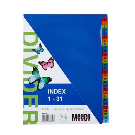 Meeco A4 31 Tab (1-31) Bright Multi Colour Dividers Buy Online in Zimbabwe thedailysale.shop