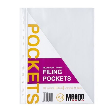 Meeco A4 100micron Filing Pockets - 50 Pack Buy Online in Zimbabwe thedailysale.shop