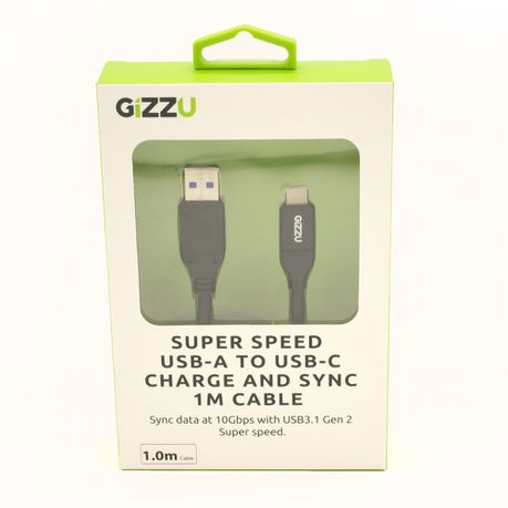 GIZZU USB3.1 A To USB-C 1m Cable - Black Buy Online in Zimbabwe thedailysale.shop