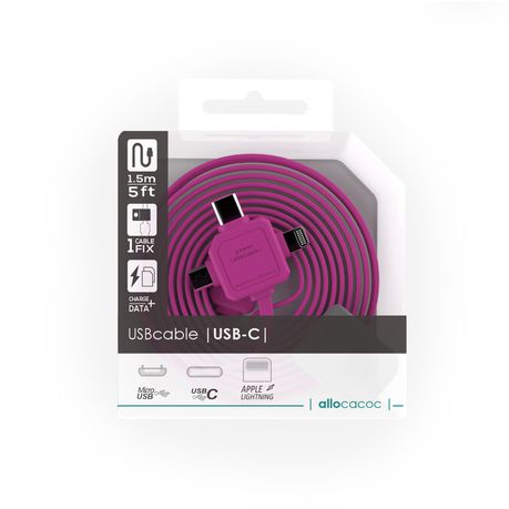 Allocacoc 3-in-1 USB Charge Sync Cable - Pink Buy Online in Zimbabwe thedailysale.shop