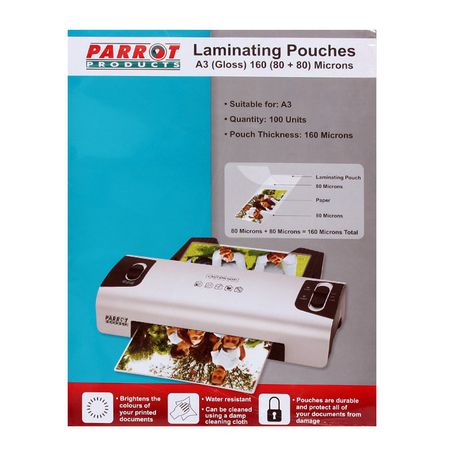 Parrot Laminating Pouch A3 160(80+80) Micron - Pack of 100 Buy Online in Zimbabwe thedailysale.shop
