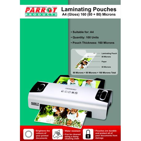 Parrot Laminating Pouch A4 160(80+80) Micron - Pack of 100