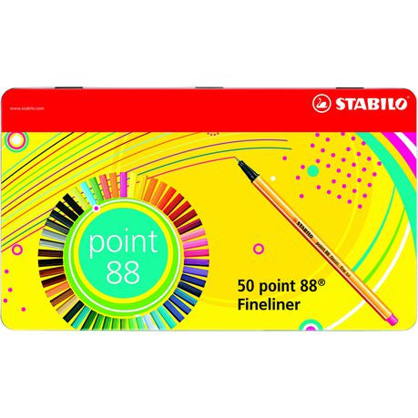 Point 88 Fineliner Metal Box of 50 - Assorted Colours Buy Online in Zimbabwe thedailysale.shop