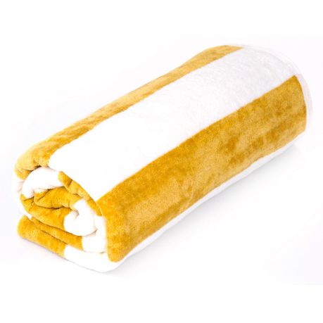Terry Lustre - Beach Towel Velour 450Gsm - White & Mustard Stripe (Parallel Import)