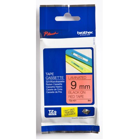 Brother TZe-421 Black on Red Laminated Tape 9mm Buy Online in Zimbabwe thedailysale.shop