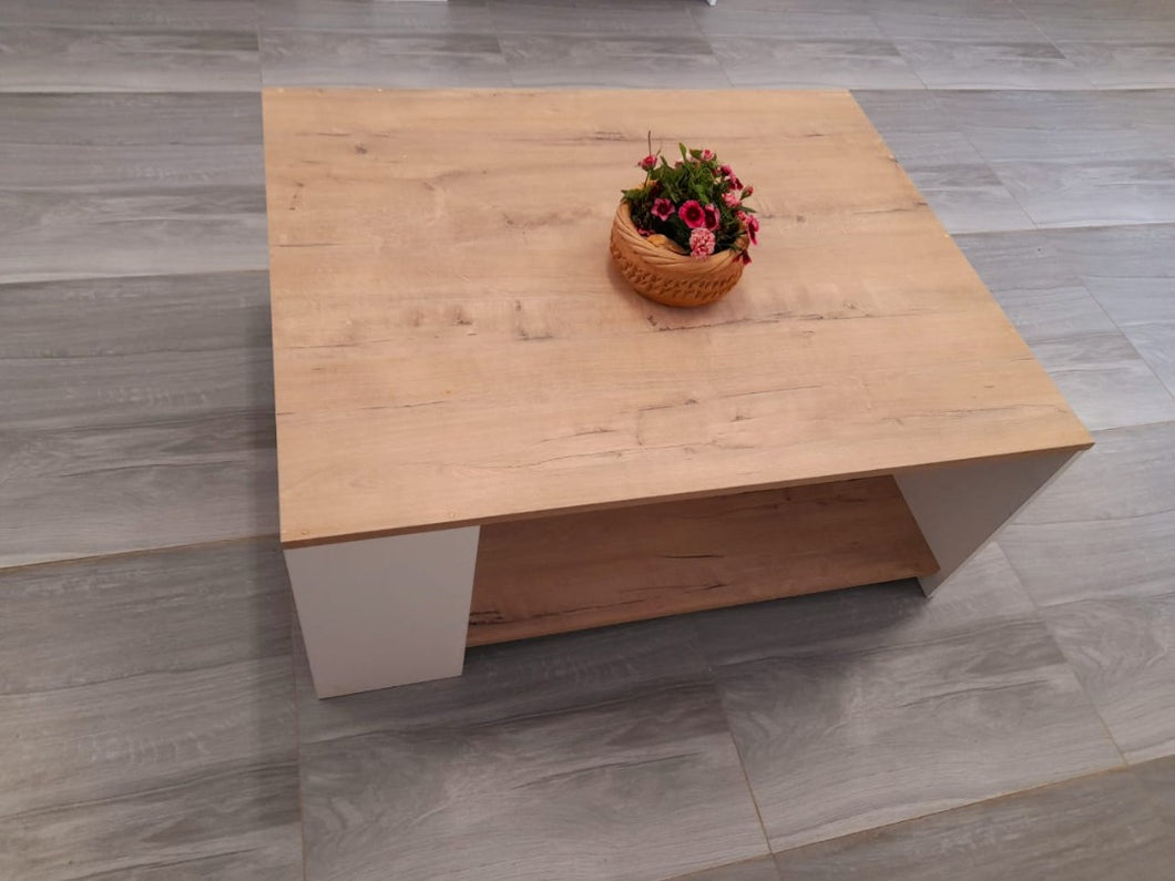 Melamine Brown Coffee Table With Side Shelves