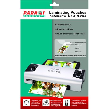 Parrot Laminating Pouch A4 160(80+80) Micron - Pack of 10 Buy Online in Zimbabwe thedailysale.shop