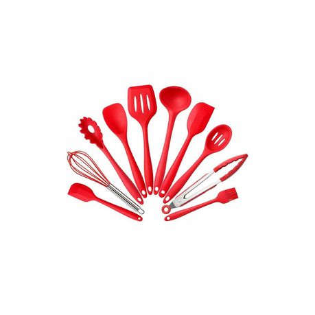 10-Piece Silicone Kitchen Cooking Utensils Set, Red.