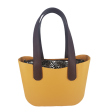 Load image into Gallery viewer, Eva Classic Handbag Mustard, PU Leather Leopard Print Inner, Brown Handles
