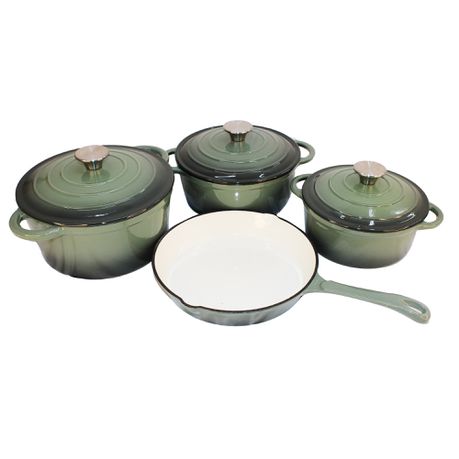 7 Piece Authentic Cast Iron Dutch Oven Cookware Pot Set - Forest Green Buy Online in Zimbabwe thedailysale.shop
