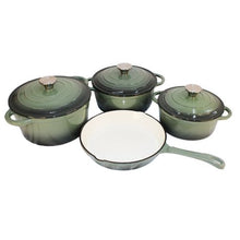 Load image into Gallery viewer, 7 Piece Authentic Cast Iron Dutch Oven Cookware Pot Set - Forest Green
