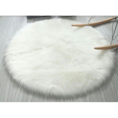White Round Fur Faux Rug (100cmx100cm)