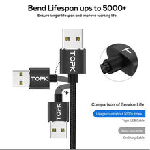 Load image into Gallery viewer, 2m TOPK 3-in-1 (Micro USB, USB C &amp; 8-Pin) Charger Cable with LED Light
