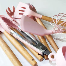 Load image into Gallery viewer, Hestia 12 Piece Silicone &amp; Wood Kitchen Utensil Set - Pink
