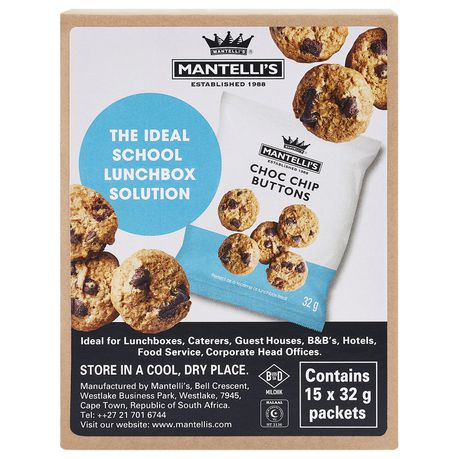 Mantelli's Choc Chip Buttons 15 x 32g Packets Buy Online in Zimbabwe thedailysale.shop