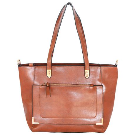 Blackcherry Women's Front Pocket Tote With Gold Tabs - Tan