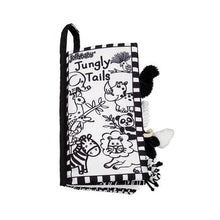 Load image into Gallery viewer, Jollybaby Soft Cloth Baby Books - Jungle Tails (black &amp; white)
