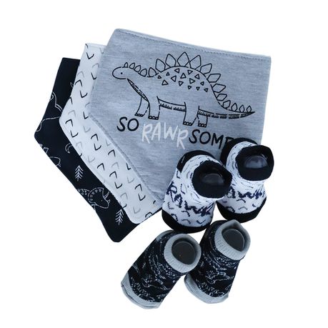 Snuggletime Gift Set 5 Piece Bandana Bib & Sock - Grey