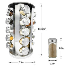 Load image into Gallery viewer, Maisonware Stainless Steel Rotating Spice Rack With 20 Glass Jars
